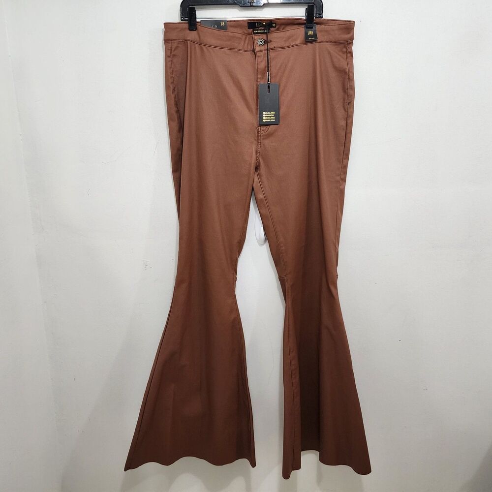 NEW Lucky & Blessed High Rise Wide Leg Flare Pant Brown Faux Leather Western 18
